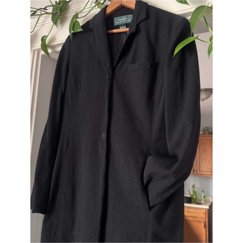 Lauren Ralph Lauren Notch Collar wool blend long Coat Black button trench walker